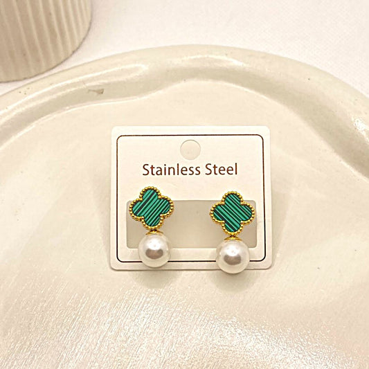 Clover Green Pearl Earrings