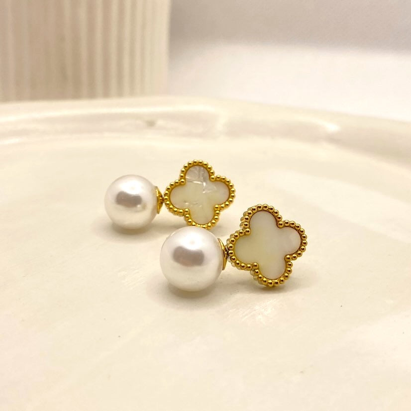 Clover White Pearl Earrings.